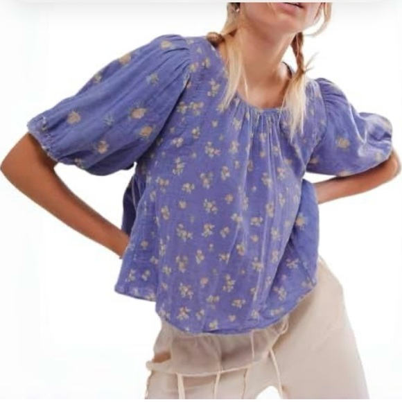 Free People Blue Bell Sleeve Blouse Relaxed Fit - Picture 1 of 3